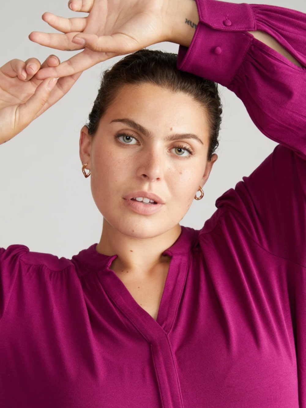 NWT Universal Standard Gramercy Liquid Jersey Fuchsia Long Sleeve Midi Dress - Picture 6 of 8